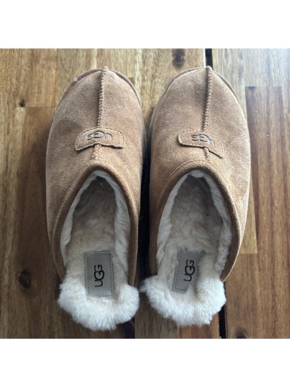 UGG Disquette Slide Slipper Size 8 Chestnut Leather Platform STAINS AS IS
